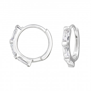 Faceted Geometric Texture - 925 Sterling Silver Huggies SD50290