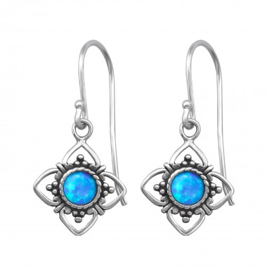 Flower Synthetic - 925 Sterling Silver Earrings with Gemstones SD23629