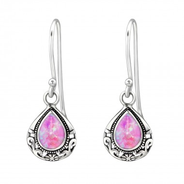 Tear Drop Synthetic - 925 Sterling Silver Earrings with Gemstones SD23631