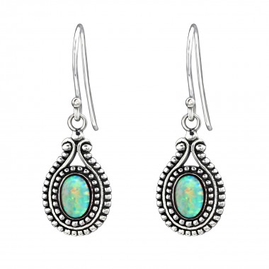Oval Synthetic - 925 Sterling Silver Earrings with Gemstones SD23633