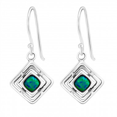 Square Synthetic - 925 Sterling Silver Earrings with Gemstones SD23635