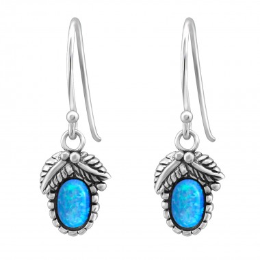 Oval Synthetic - 925 Sterling Silver Earrings with Gemstones SD23639