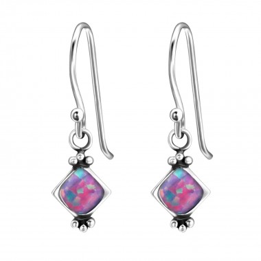 Square Synthetic - 925 Sterling Silver Earrings with Gemstones SD23641