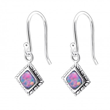 Square Synthetic - 925 Sterling Silver Earrings with Gemstones SD23643
