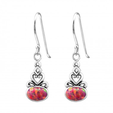 Oval Synthetic - 925 Sterling Silver Earrings with Gemstones SD23645