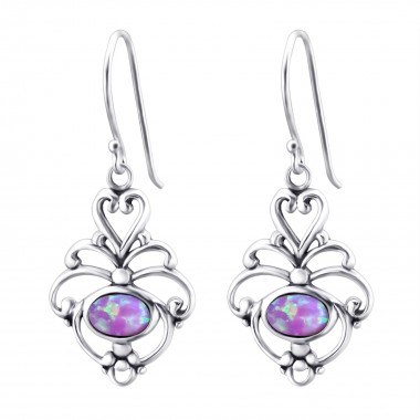 Flower Synthetic - 925 Sterling Silver Earrings with Gemstones SD23651