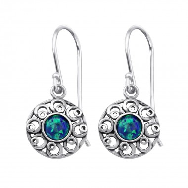 Flower Synthetic - 925 Sterling Silver Earrings with Gemstones SD23653