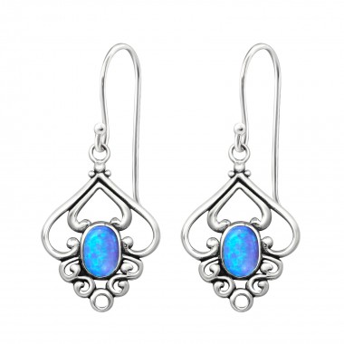 Flower Synthetic - 925 Sterling Silver Earrings with Gemstones SD23655