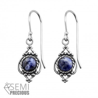 Antique - 925 Sterling Silver Earrings with Gemstones SD30296