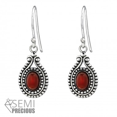Bali Oval - 925 Sterling Silver Earrings with Gemstones SD31077