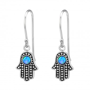 Hamsa - 925 Sterling Silver Earrings with Gemstones SD32042