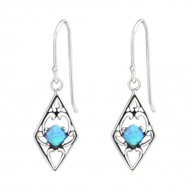 Diamond Shaped - 925 Sterling Silver Earrings with Gemstones SD37118