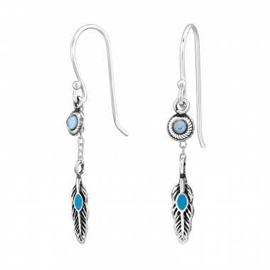 Feather - 925 Sterling Silver Earrings with Gemstones SD47068