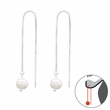 Thread Through - 925 Sterling Silver Earrings with Pearls SD40367