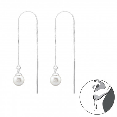 Thread Through - 925 Sterling Silver Earrings with Pearls SD46257