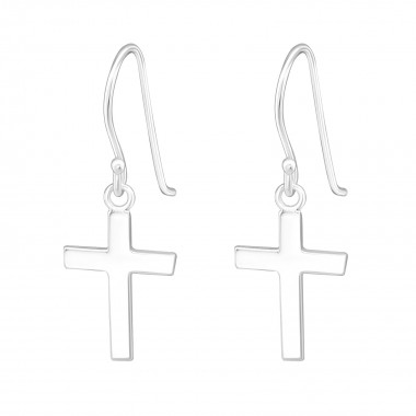 Cross - 925 Sterling Silver Simple Earrings SD2881