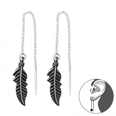 Feather Thread Through - 925 Sterling Silver Simple Earrings SD37852