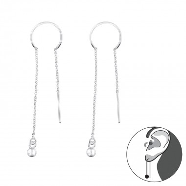 Silver Thread Through Earring With Hanging Ball - 925 Sterling Silver Simple Earrings SD38494