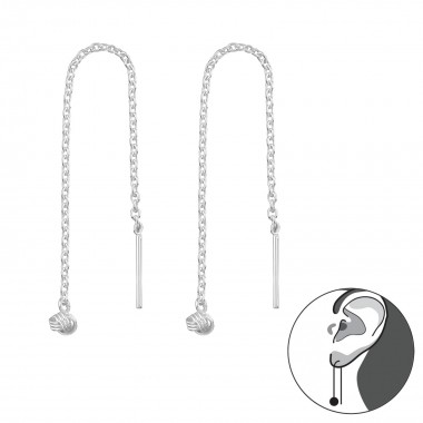 Silver Thread Through Earring With Hanging Knot - 925 Sterling Silver Simple Earrings SD38495