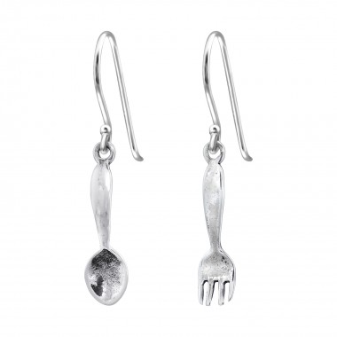 Fork & Spoon - 925 Sterling Silver Simple Earrings SD39121