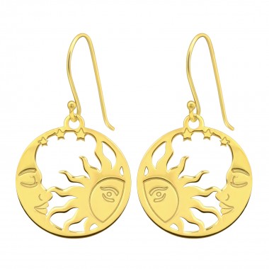 Moon And Sun - 925 Sterling Silver Simple Earrings SD40579