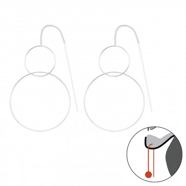 Thread Through Double Circle - 925 Sterling Silver Simple Earrings SD41730