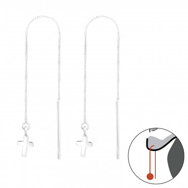 Cross - 925 Sterling Silver Simple Earrings SD43259