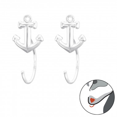 Anchor - 925 Sterling Silver Simple Earrings SD43473