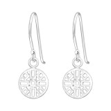 Geometric Patterned Disc - 925 Sterling Silver Simple Earrings SD44325