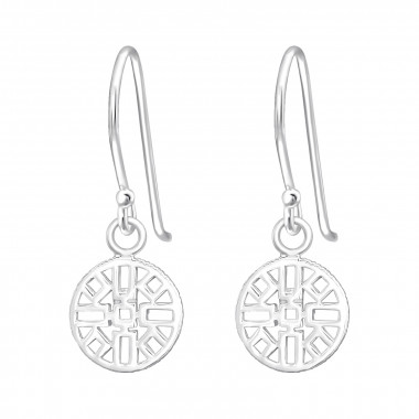 Geometric Patterned Disc - 925 Sterling Silver Simple Earrings SD44325