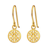 Geometric Patterned Disc - 925 Sterling Silver Simple Earrings SD44326