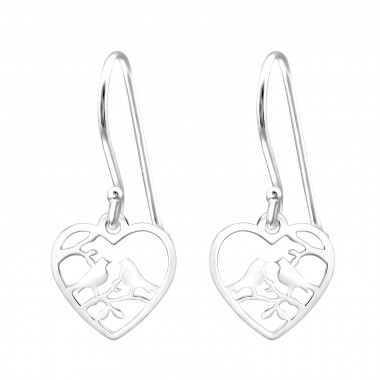 Laser Cut Love Birds - 925 Sterling Silver Simple Earrings SD44961