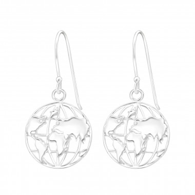 World Map - 925 Sterling Silver Simple Earrings SD46156