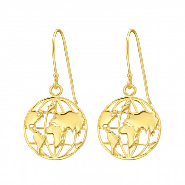 World Map - 925 Sterling Silver Simple Earrings SD46157