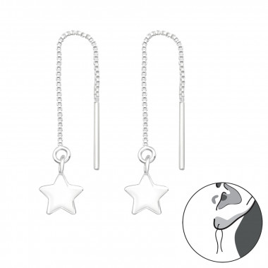 Thread Through Star - 925 Sterling Silver Simple Earrings SD46260
