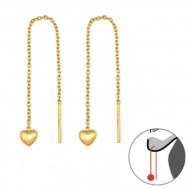 Thread Through Heart - 925 Sterling Silver Simple Earrings SD48548