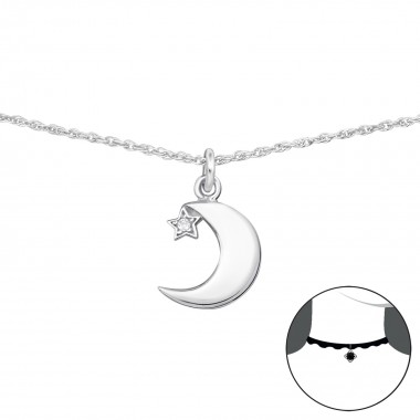 Moon And Star - 925 Sterling Silver Chokers SD34702