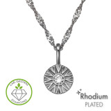 6mm Starburst Pattern Rhodium Plated - 925 Sterling Silver Diamond Necklaces SD51357