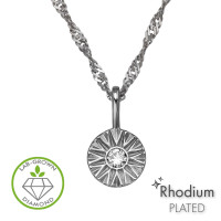 6mm Starburst Pattern Rhodium Plated - 925 Sterling Silver Diamond Necklaces SD51357 6mm Starburst Pattern Rhodium Plated - 925 Sterling Silver Diamond Necklaces SD51357