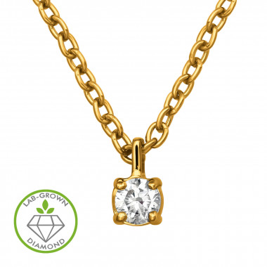 3mm Rectangular Pendant Gold Plated - 925 Sterling Silver Diamond Necklaces SD51360