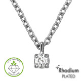 3mm Rectangular Pendant Rhodium Plated - 925 Sterling Silver Diamond Necklaces SD51361