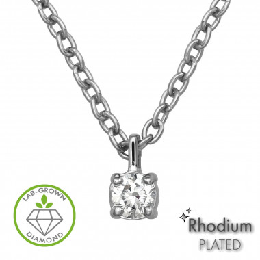 3mm Rectangular Pendant Rhodium Plated - 925 Sterling Silver Diamond Necklaces SD51361