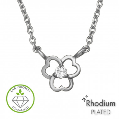 Openwork Three Heart Rhodium Plated - 925 Sterling Silver Diamond Necklaces SD51528
