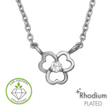 Openwork Three Heart Rhodium Plated - 925 Sterling Silver Diamond Necklaces SD51528