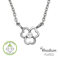 Openwork Three Heart Rhodium Plated - 925 Sterling Silver Diamond Necklaces SD51528 Openwork Three Heart Rhodium Plated - 925 Sterling Silver Diamond Necklaces SD51528