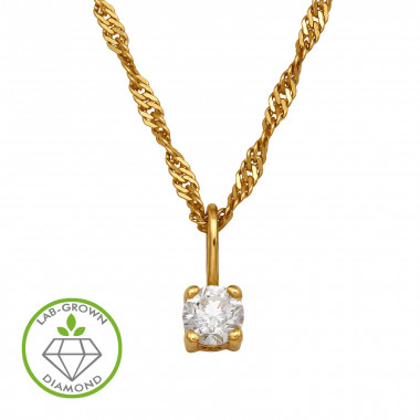 3mm Round 4-Prong Pendant Gold Plated - 925 Sterling Silver Diamond Necklaces SD51530