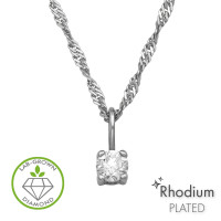 3mm Round 4-Prong Pendant Rhodium Plated - 925 Sterling Silver Diamond Necklaces SD51531 3mm Round 4-Prong Pendant Rhodium Plated - 925 Sterling Silver Diamond Necklaces SD51531
