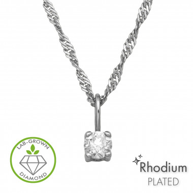 3mm Round 4-Prong Pendant Rhodium Plated - 925 Sterling Silver Diamond Necklaces SD51531