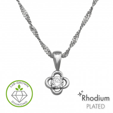 Quatrefoil Openwork Pendant Rhodium Plated - 925 Sterling Silver Diamond Necklaces SD51541