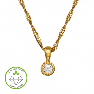 Sunburst Rimmed Pendant Gold Plated - 925 Sterling Silver Diamond Necklaces SD51542
